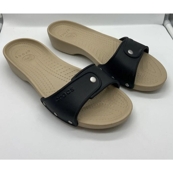 CROCS | Shoes | Crocs Cobbler Slides Womens Size 9 Black Tan Slip On  Sandals Shoes Flip Flops | Poshmark